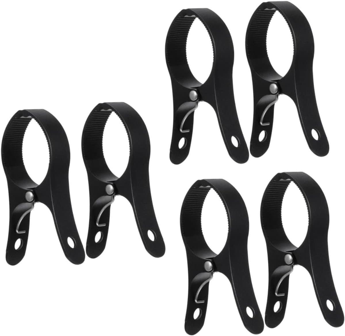 Pak van 6 windbestendige wasknijpers - zwarte strandhanddoekclips - kinderstrandhanddoek - keukenhouder - keukenclips - wasknijpers voor het drogen van sokken - aluminiumlegering zwart — afbeelding 1