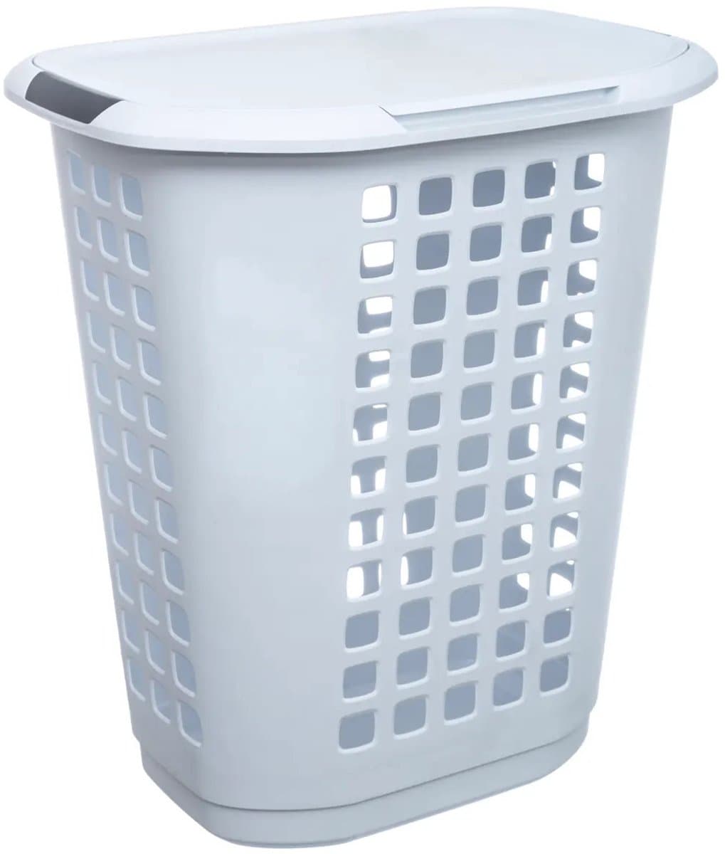 5Five Wasmand met deksel - extra groot - wit - kunststof - 63 liter - 53 x 38 x 60 cm - open structuur — afbeelding 1