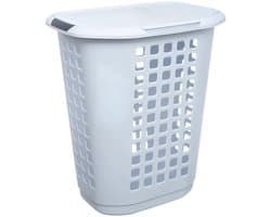 5Five Wasmand met deksel - extra groot - wit - kunststof - 63 liter - 53 x 38 x 60 cm - open structuur