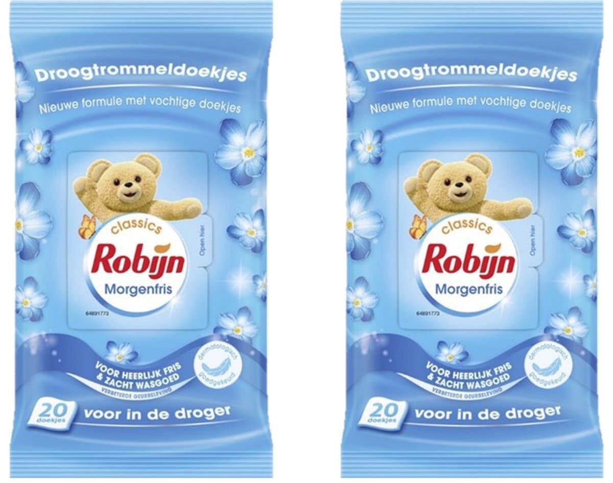 Robijn Droogtrommeldoekjes - Morgenfris - 2 x 20 Doekjes — afbeelding 1