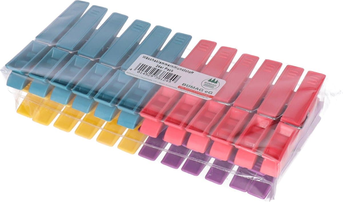 Wasknijpers - 24x stuks - kleurenmix fel - kunststof - groot formaat van 8 cm — afbeelding 1
