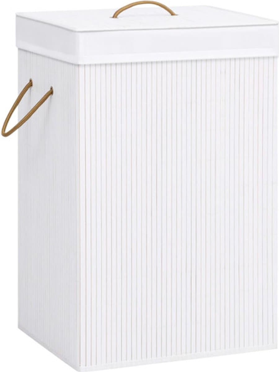 vidaXL - Wasmand - met - 1 - vak - bamboe - wit — afbeelding 1