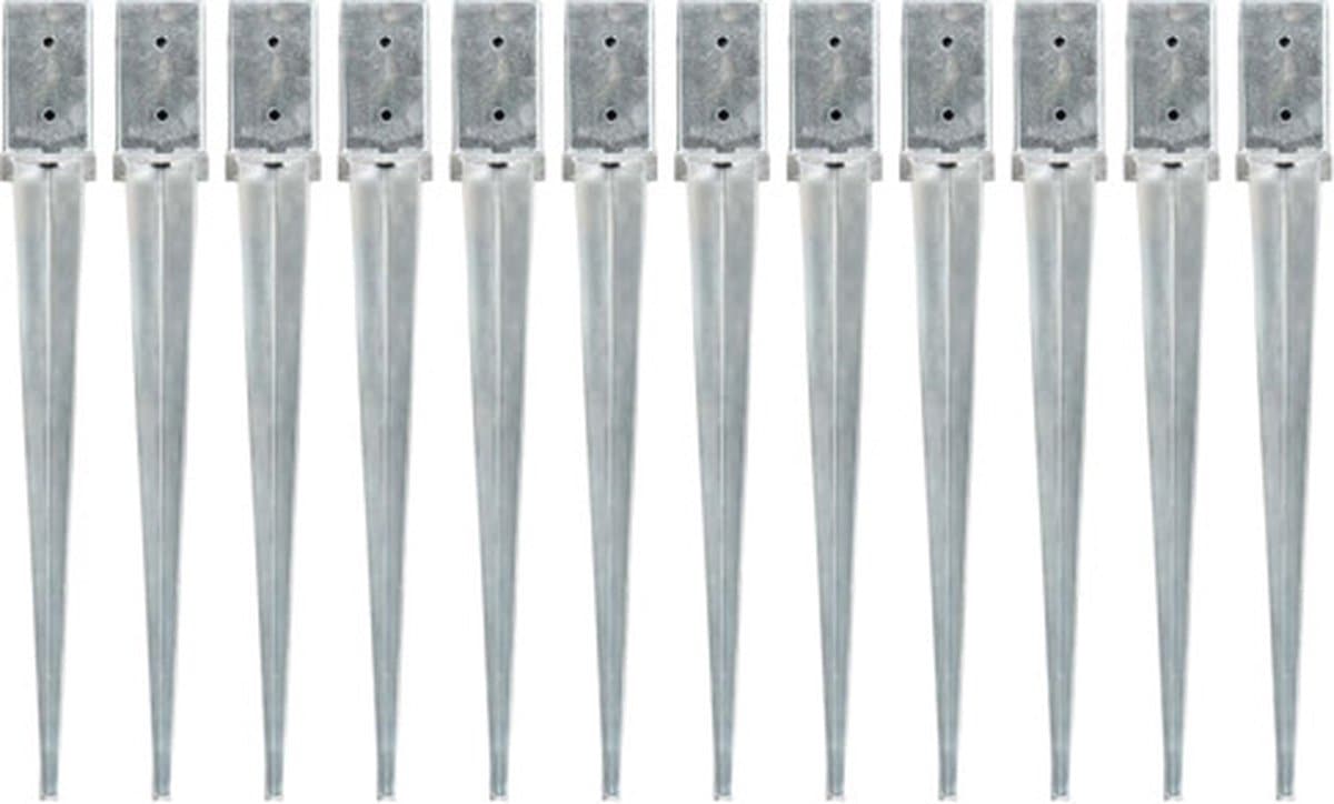 vidaXL - Grondpinnen - 12 - st - 8x8x76 - cm - gegalvaniseerd - staal - zilverkleurig — afbeelding 1