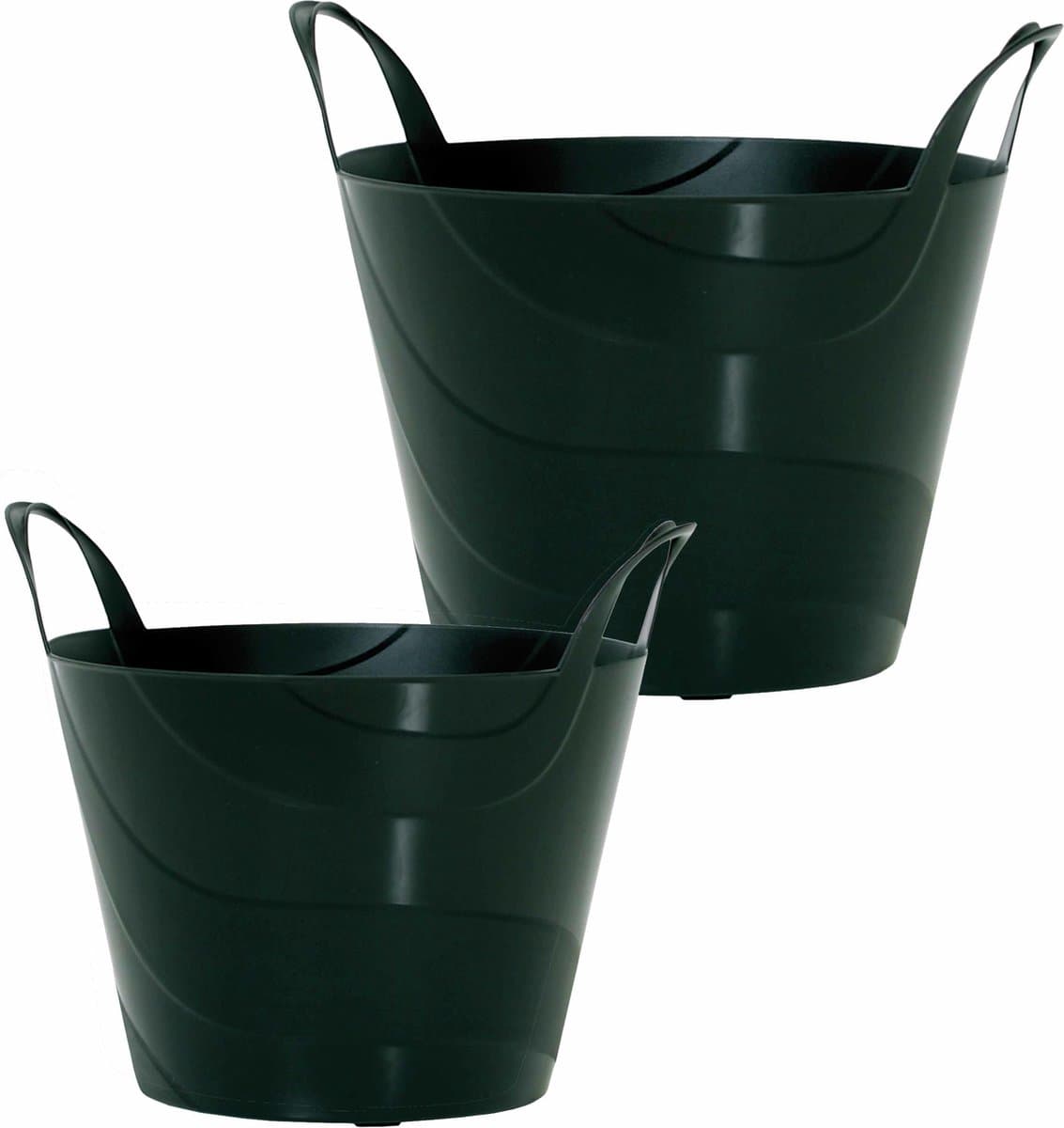 Set van 2x stuks kunststof flexibele emmers/wasmanden/kuipen zwart in verschillende formaten 15 en 30 liter — afbeelding 1