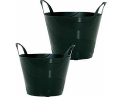 Set van 2x stuks kunststof flexibele emmers/wasmanden/kuipen zwart in verschillende formaten 15 en 30 liter