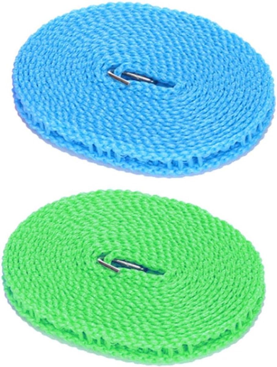 2 stuks Draagbare waterdichte waslijn, Nylon Waslijn (Blauw, Groen) | Nylon, lengte: 5 m, roosterontwerp, in lengte verstelbaar, stevig en duurzaam, voor het drogen van kleding, beddengoed enz. — afbeelding 1