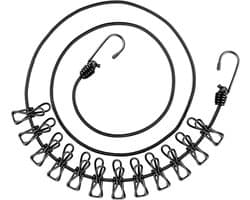 Reiswaslijn met 12 clips, elastische reislijn, draagbare waslijn voor op reis, ideaal voor outdoor, vakantie, camping (zwart)