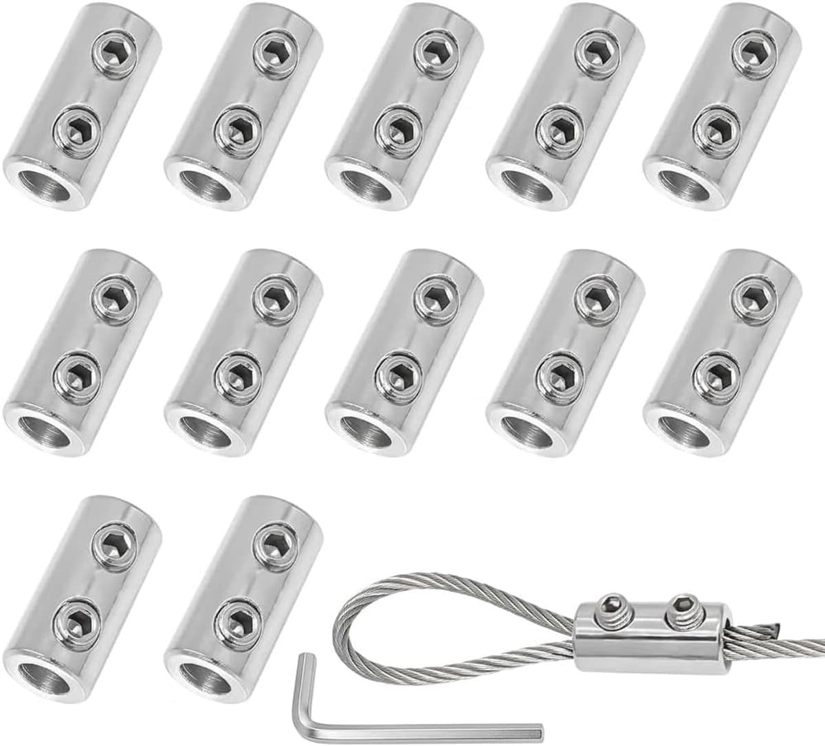 SnelShoppen - 12 Stuks Duplex Kabel Klemmen, RVS 304 G Vorm Grote Draad Klemmen, 2 Bouten voor Staal Kabel, Robuuste Dubbele Kabelclips voor Waslijn, — afbeelding 1