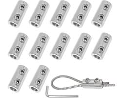 SnelShoppen - 12 Stuks Duplex Kabel Klemmen, RVS 304 G Vorm Grote Draad Klemmen, 2 Bouten voor Staal Kabel, Robuuste Dubbele Kabelclips voor Waslijn,