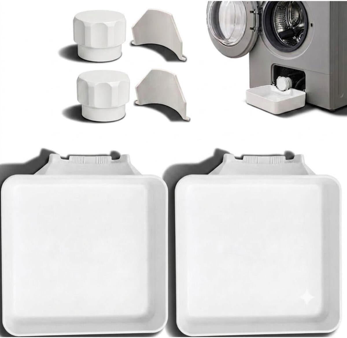 Lekbak wasmachine - set 6 stuks(2Waterbak + 2universele geleideschoep + 2moer)- 17,8 ×17,8 x 5cm - Lekbak voor Wasmachine en Vaatwasser - Vloerbescherming tegen waterschade - universele - wateropvangbak voor kelder, woning, camper - wit — afbeelding 1
