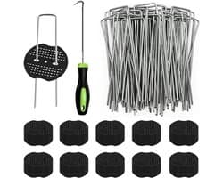 SnelShoppen - Weed Cloth Ground Anchors 100pcs + 100 Washers - Anti-Roest Gegalvaniseerde Grondankers voor Tuin, Kunstgras, Mulch, Camping