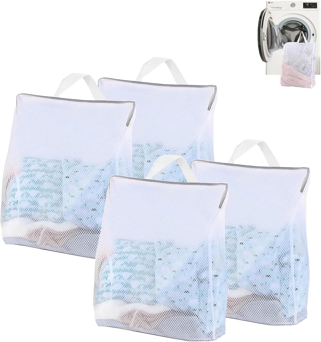 SnelShoppen - Pack van 4 Grote Wasnetten Reiswaszak met Handvat, Herbruikbare Waszak voor Ondergoed, Sokken, Zijde Shirts en Andere Kleding (50 x 60 x — afbeelding 1