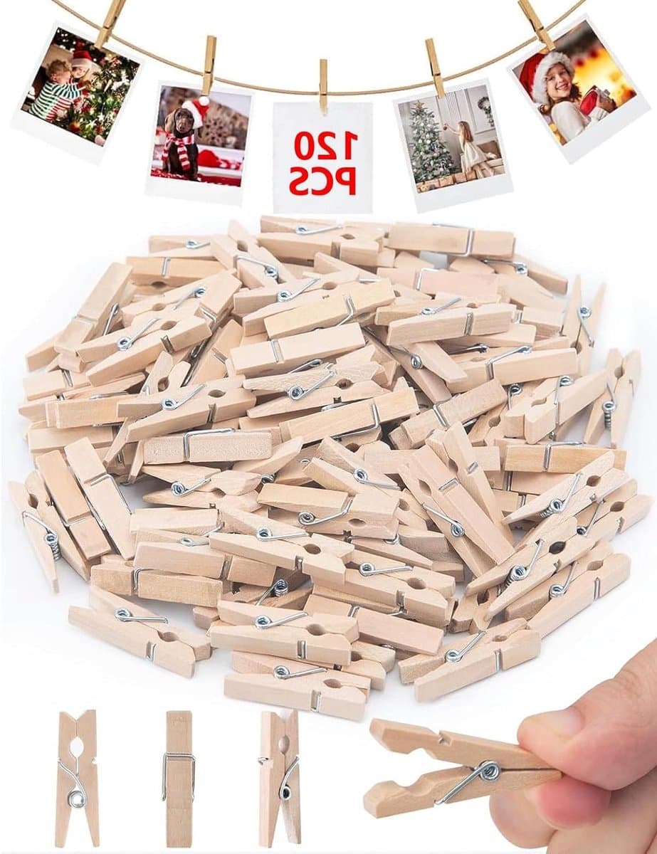 Mini Houten Knijpers - Kleine Wasknijpers - Foto's Ophangen - Natuurlijk Hout - 35 cm - Natuurlijk — afbeelding 1