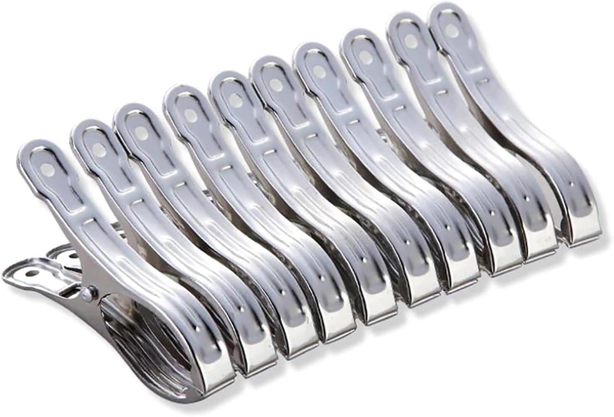 Grote Wasknijpers - Handdoek Clips - Kleding Drogen - Roestvrij Staal - 10 Stuks 8 cm - Zilver — afbeelding 1