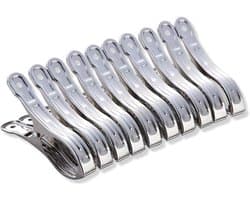 Grote Wasknijpers - Handdoek Clips - Kleding Drogen - Roestvrij Staal - 10 Stuks 8 cm - Zilver