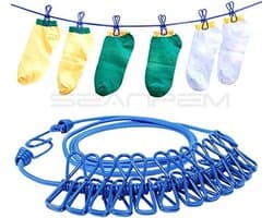 Kledinglijn - Reislijn Waslijn - Drogen Buiten - Windproof met Clips - 180cm Uittrekbaar - Blauw