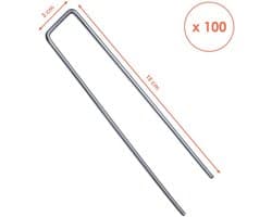 Grondankers 100 stuks - Metalen bevestigingsankers - 15 cm x 3 cm - Stalen grondankers - Voor kunstgras/onweeddoek - Zilver
