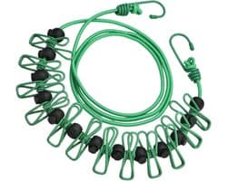 Waslijnen met Clips - Reiswaslijn Touw - Wasgoed Drogen - Winddicht Ontwerp - Tot 3.7 Meter - Groen