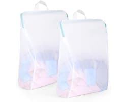 Waszakken van 60 x 60 cm, set van 2, herbruikbare waszakken van mesh met ritssluiting, geschikt voor vuile was zoals ondergoed, truien, jurken, overhemden, sokken, enz. Ideaal voor studentenkamers en op reis.