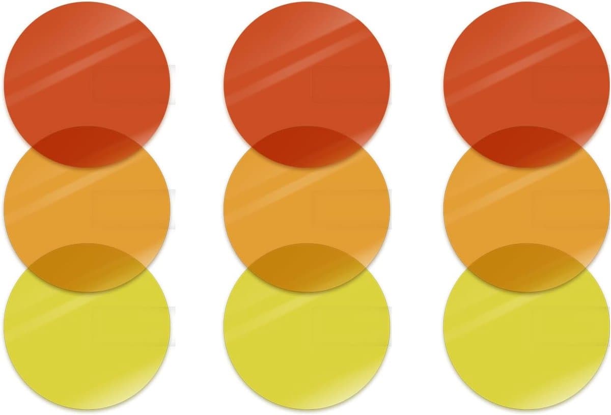 kleurfolie voor ledlampen, zelfklevend, warmwit, zelfklevend, kleurfolie, kleurfolie gel Ø 4 cm, lichteffectfolie, 3 warmwitte filters, lichtcorrectie voor woonkamer, 9 stuks — afbeelding 1