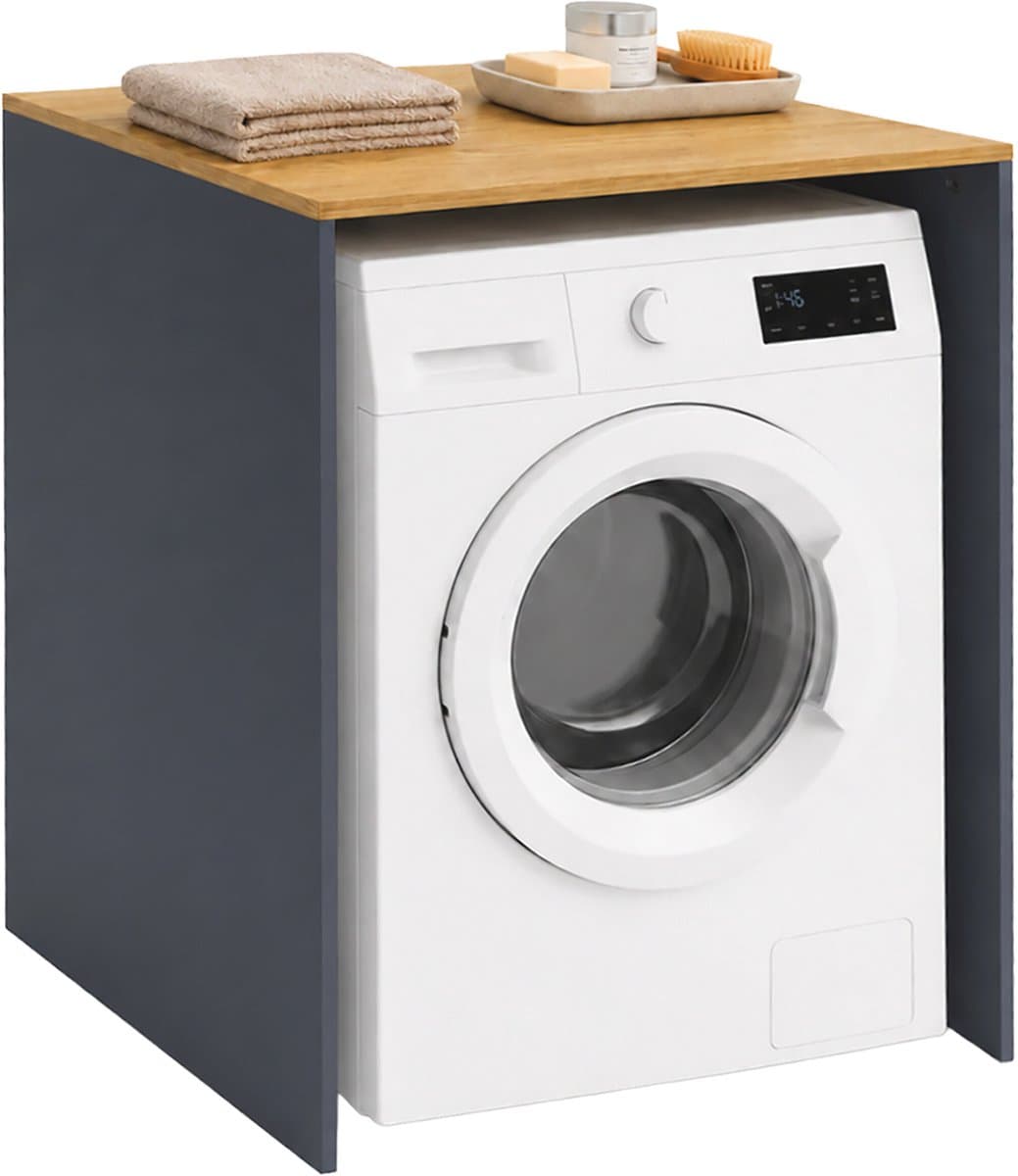 Wasmachinekast - 68x88x60 cm - antraciet naturel - met opbergruimte — afbeelding 1