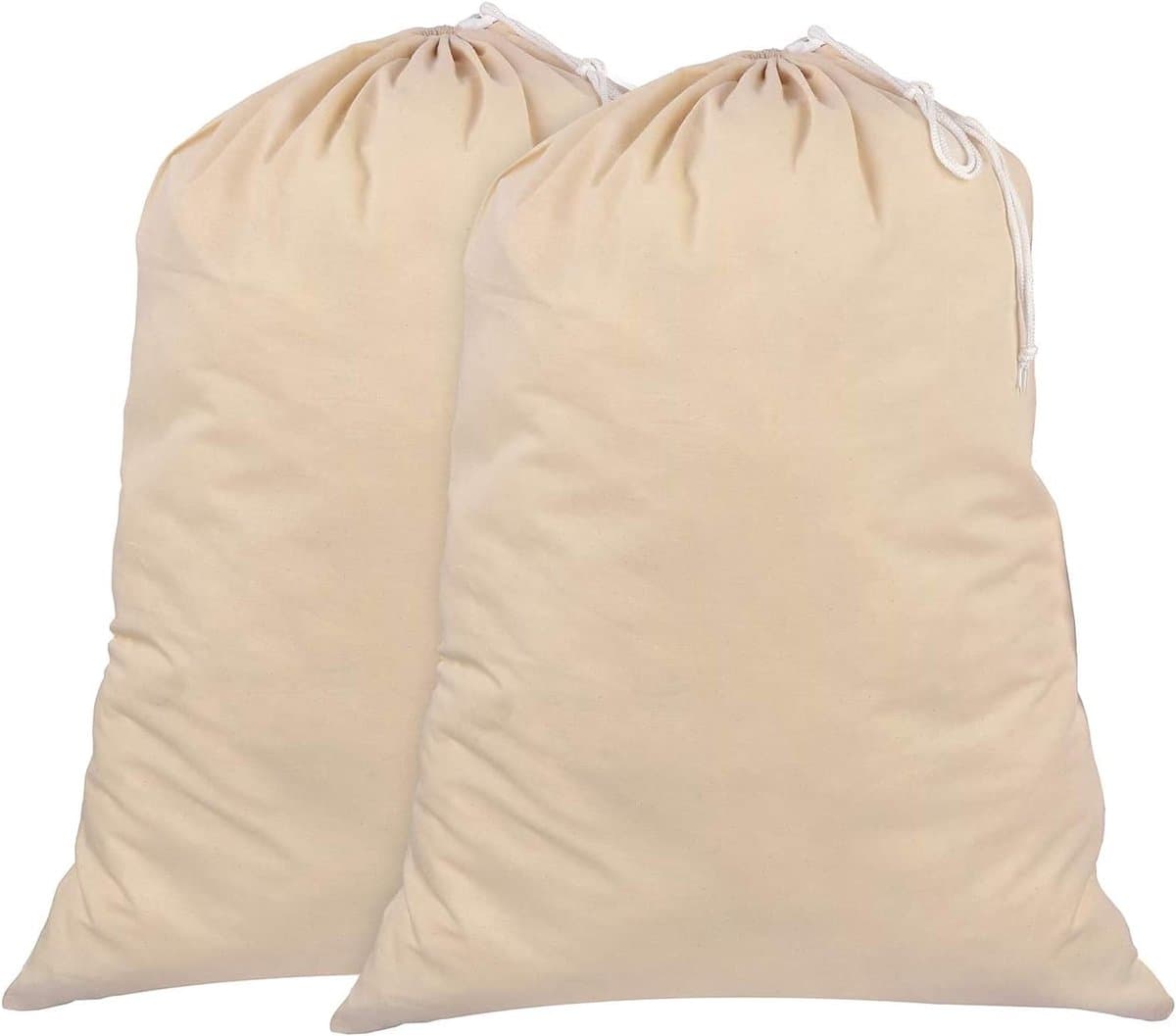 Thijox - Waszak set van 2 - 71 x 91 cm, 100% katoen, duurzame wasverzamelzak met trekkoord - 75 l extra grote opvouwbare waszak voor thuis, camping en — afbeelding 1