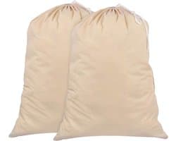 Thijox - Waszak set van 2 - 71 x 91 cm, 100% katoen, duurzame wasverzamelzak met trekkoord - 75 l extra grote opvouwbare waszak voor thuis, camping en