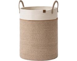 Jolíe Muse Grote opbergmand - Katoenen touw wasmand met handvat voor luierdeken speelgoed handdoek geweven wasmand woondecoratie wit & woestijn-XL