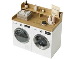 Dailygoods- Werkblad 2-traps - Wasmachine/Droger - Houten - Opbergruimte - Eiken - 137x70x30,2 cm - Aanrechtblad