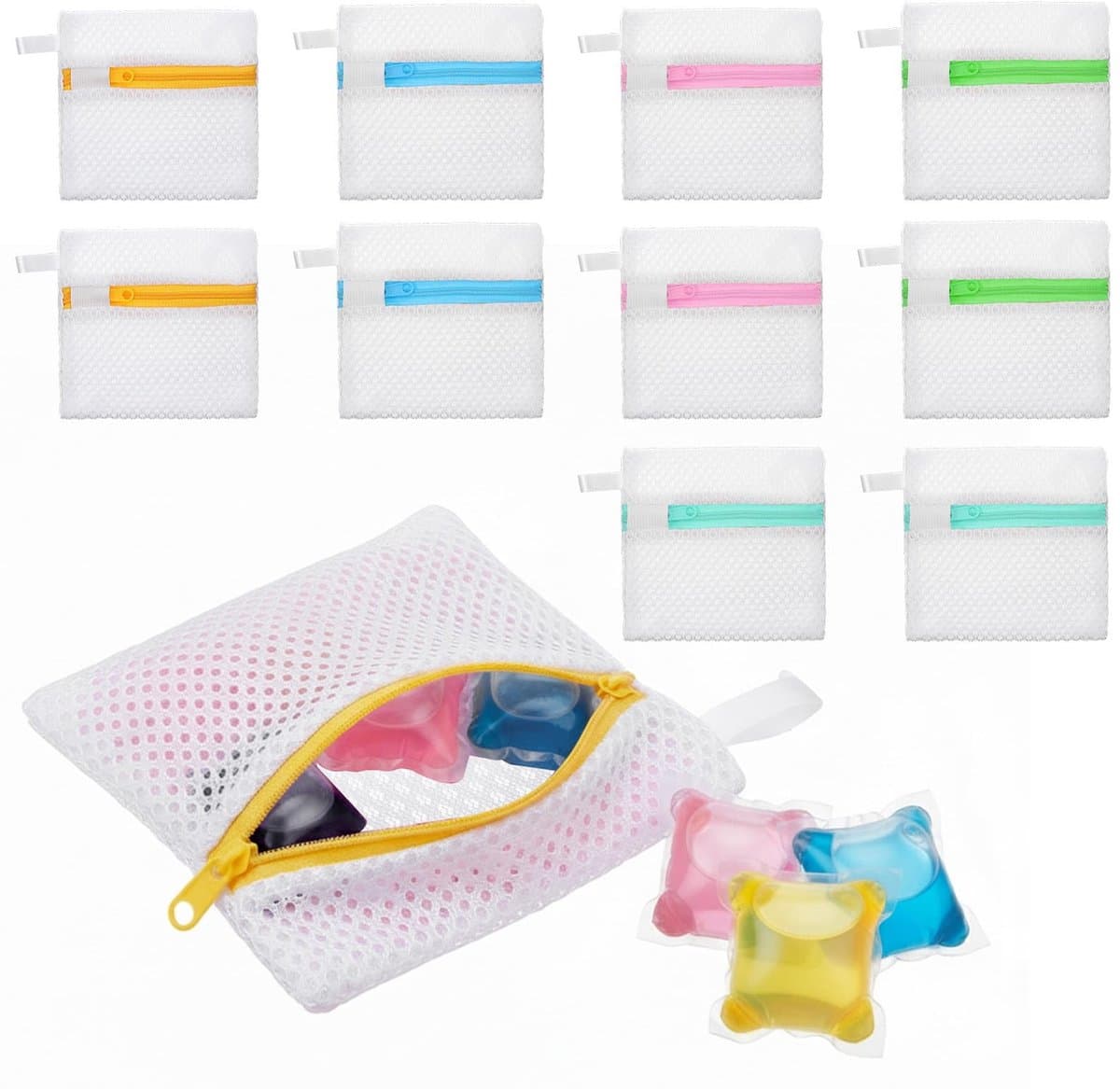 Dailygoods - 10 mini-wasnetten, waszakken met antiaanbaklaag voor wasmiddelcapsules, duurzame opbergzakken van polyester voor geurparels, wasorganizer voor reizen, ter bescherming van gevoelige stoffen — afbeelding 1