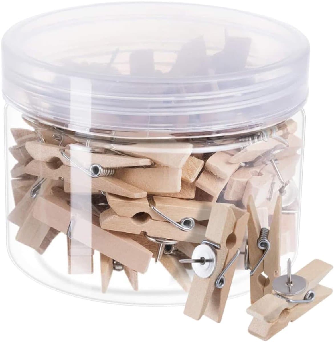 Houten Punaises - Decoratie Clips - Foto's Bevestigen - Met Veer Mechanisme - 50 Stuks - Houtkleur — afbeelding 1
