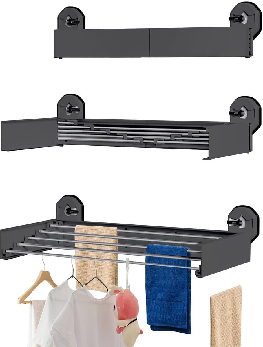 Dailygoods- Droogrek met zuignap - Inklapbaar - Wandmontage - Ruimtebesparend - Kledingrek - Duurzame constructie 50 x 25 cm - Wasrek — afbeelding 1