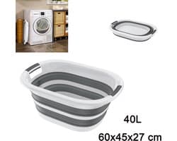 Opvouwbare Wasmand 40L 60x45x27 cm - Inklapbare Wasmand met Handgrepen - Kunststof Wasgoedmand - Opbergmand voor Badkamer, Camping en Huishouden - Grijs met Wit