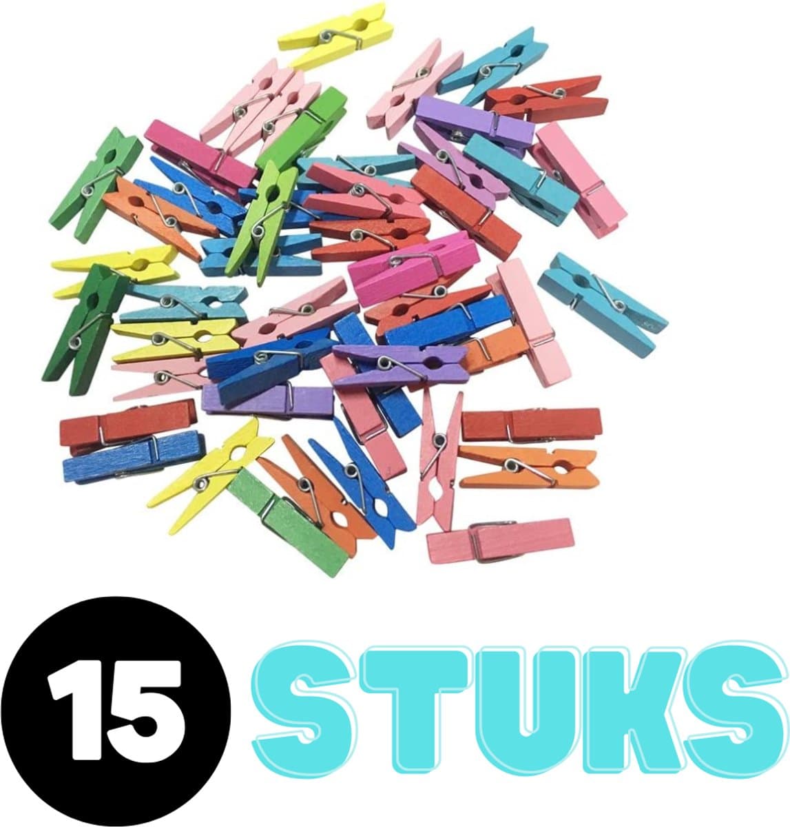 Mini Wasknijpers Set - 15 stuks - Houten Knijpers - Kleine Wasknijpertjes - Ophangen kaartjes/foto´s - Decoratie - Accesoire — afbeelding 1