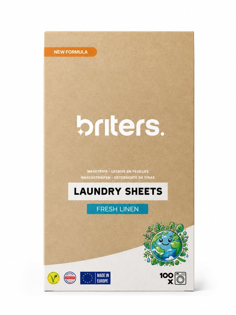 Briters Wasstrips Fresh Linen 100 wasbeurten - Plasticvrij Verpakt - V Label gecertificeerd (vegan) - Dermatest goedgekeurd (hypoallergeen) biologisch afbreekbaar Europese Productie - 30 dagen proberen — afbeelding 1