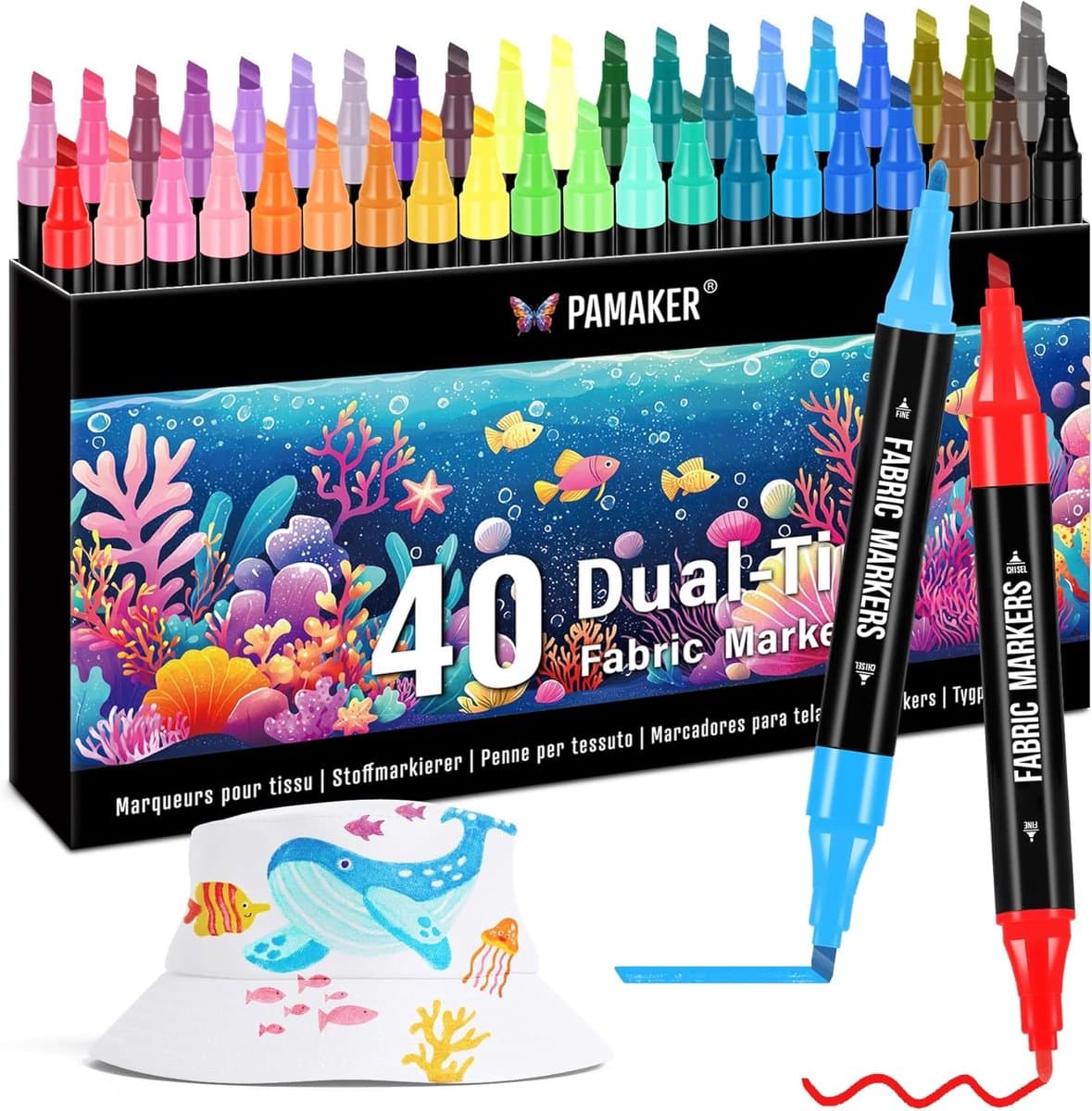 40 stuks textielstiften Dual Tip - wasmachinebestendig en permanent voor T-shirts, stoffen tassen, schoenen en meer - niet giftig, ideaal voor kinderen en volwassenen — afbeelding 1
