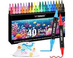 40 stuks textielstiften Dual Tip - wasmachinebestendig en permanent voor T-shirts, stoffen tassen, schoenen en meer - niet giftig, ideaal voor kinderen en volwassenen