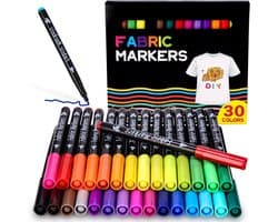 30 Kleuren Textielstiften, Textielmarkeerstiften, Wasmachinebestendige Textielmarker, Permanente Stofverf, Textielmarkers voor T-shirts, Hoeden, CanvasTassen, Doe-Het-Zelf Schilderen Stoffen Pennen
