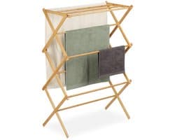 Bamboe Handdoekenrek - Opvouwbaar Droogrek - 6 Niveaus - 11 Droogstangen - 106 x 36 x 23 cm - Natuurlijk - Voor Badkamer en Wasruimte