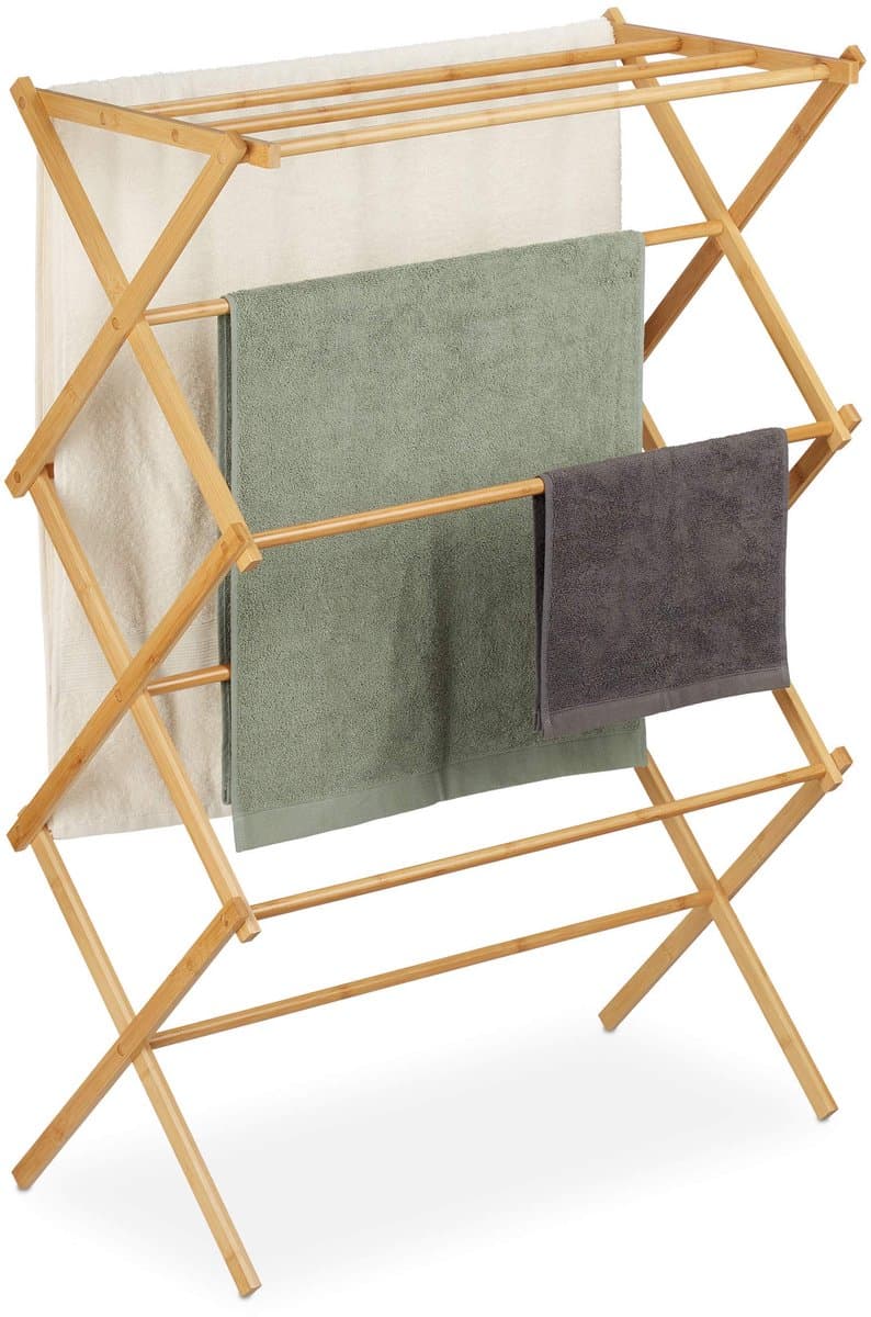 Bamboe Handdoekenrek - Opvouwbaar Droogrek - 6 Niveaus - 11 Droogstangen - 106 x 36 x 23 cm - Natuurlijk - Voor Badkamer en Wasruimte — afbeelding 1