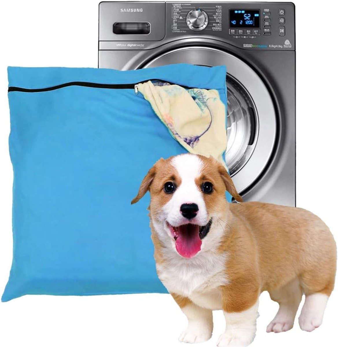 SnelShoppen - Pet Hair Waszak Blauw L, Jumbo Waszak voor Dierenharen, YKK Rits, Ideaal voor Bedtextiel, Dekens en Handdoeken — afbeelding 1