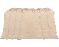 SnelShoppen - Set van 6 Extra Grote Katoenen Waszakken - 100% Katoen, 71 CM x 91 CM, Naturkleur, Duurzaam met Trekkoord en Cord Lock, Machinewasbaar v