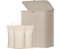 Grote Wasmand Met Deksel 185L - Ruime Wasbox Met Plastic Handvatten En Uitneembare Waszak - Laundry Basket Voor Kleding, Wasgoed En Textiel - Voor Wasruimte, Slaapkamer En Badkamer - Beige