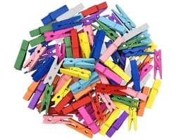 Dailygoods- Wasknijpers Houten - Mini Knijpers - 120 Stuks - Gekleurde Wasknijpers - Creatief Organiseren - Decoreren en Personalizen - Miniknijpers