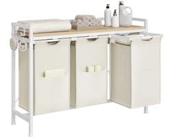 HomeGoodies - Wasmand 3 vakken - Wasmand - Wassorteerder - Totale afmetingen 96x30x71cm - Veelzijdige wasmandkast - Wit