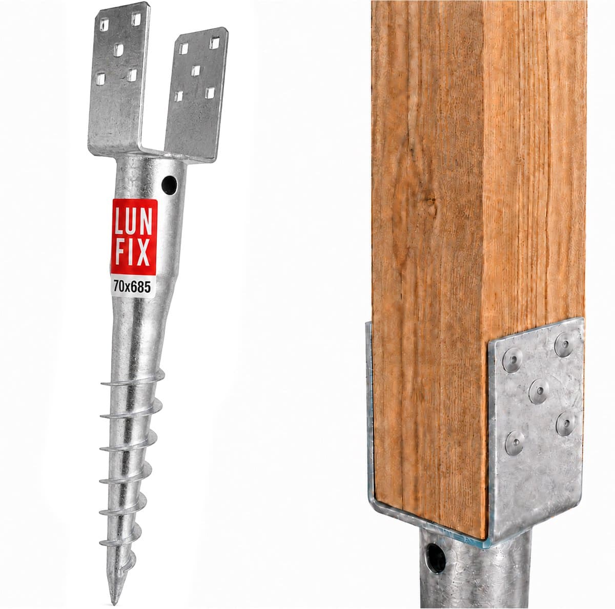 LUN FIX - Paalsteun U - 70x70 mm - grondanker voor inschroeven 685 mm - 1 stuk — afbeelding 1