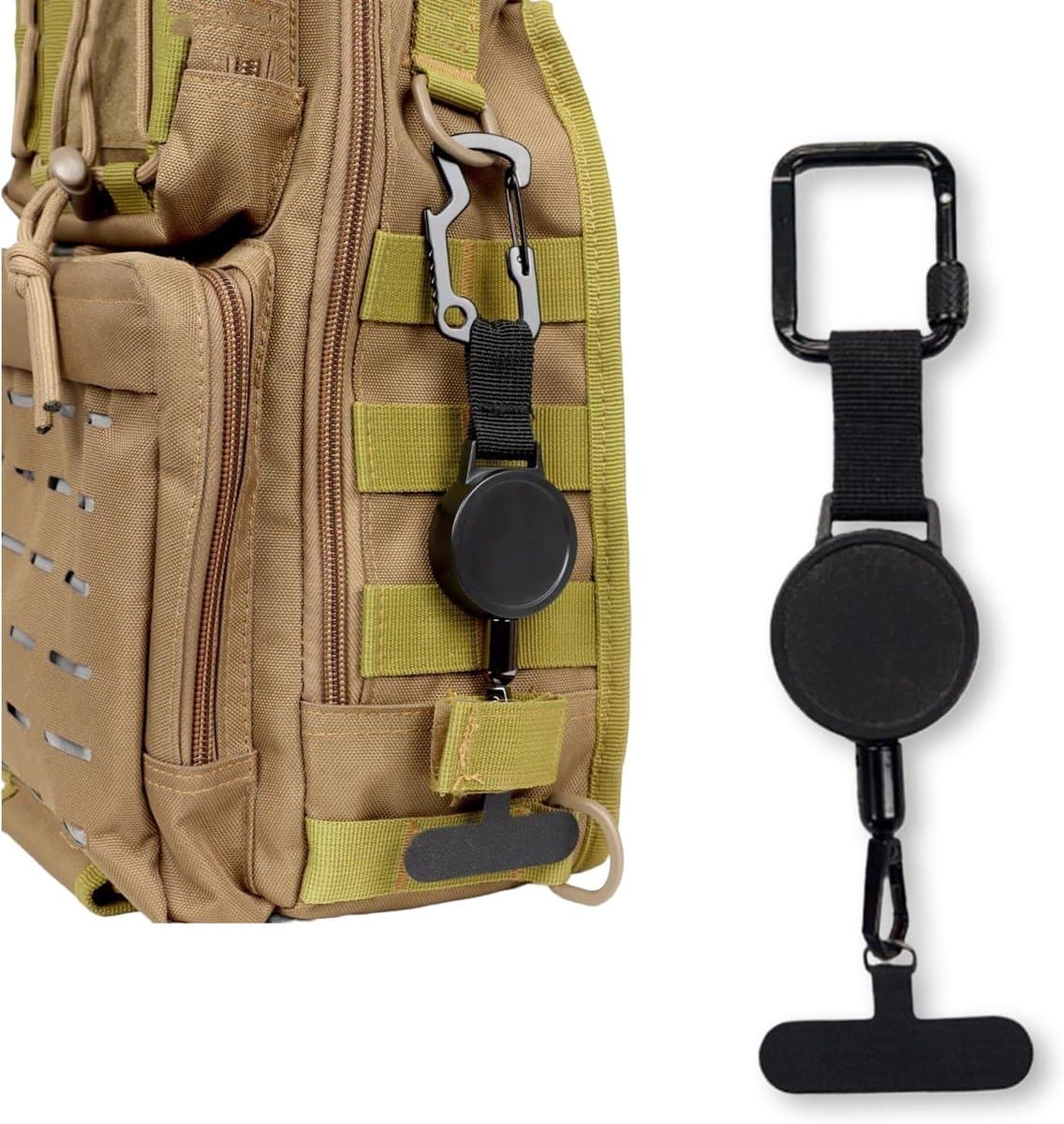 SnelShoppen - Uittrekbare Telefoonbescherming met Carabiner, Diefstalbeveiliging met Stalen Kabel voor Buitenactiviteiten, Winkelen, Fotografie en Dag — afbeelding 1