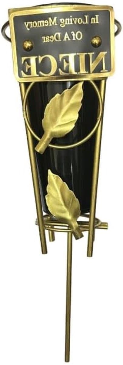 Grafvaas - Herdenkingsvaas Bloemenvaas - Graf Decoratie - Met Gouden Tekst - 36 x 11.5 x 11.5 cm - Zwart — afbeelding 1