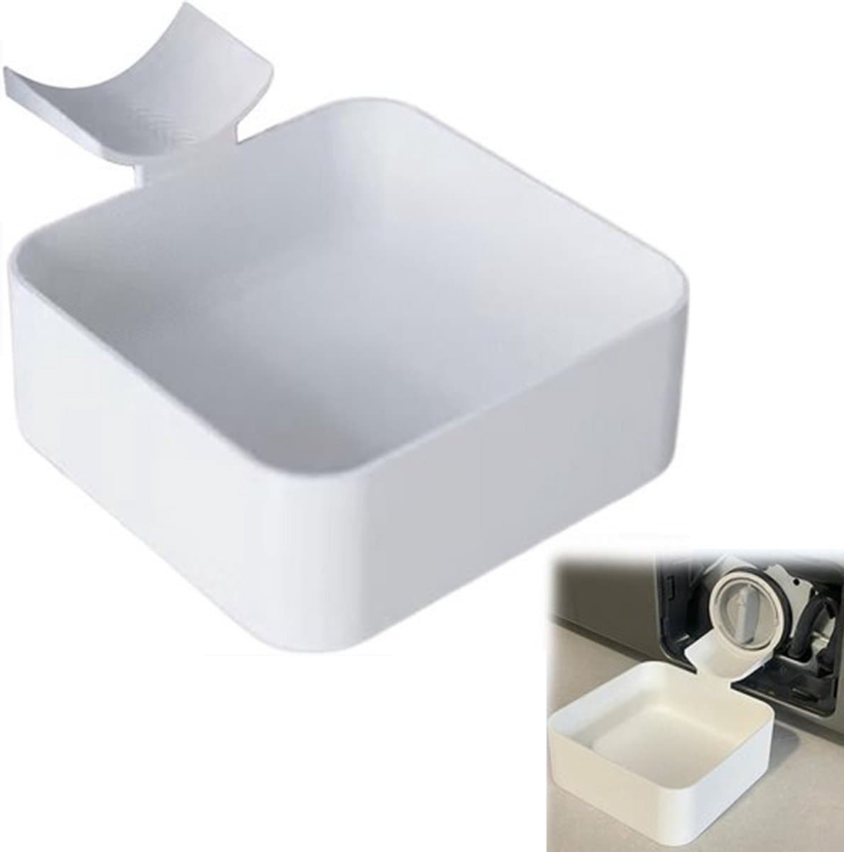 Afvoerbak voor wasmachine (1 stuk) - Lekvrije lekbak voor wasmachine - Witte lekbak - Eenvoudige installatie - Vervangende lekbak voor wasmachine - Geschikt voor kelders, appartementen, stacaravans en garages - Wit - 12*12*4,5 cm — afbeelding 1