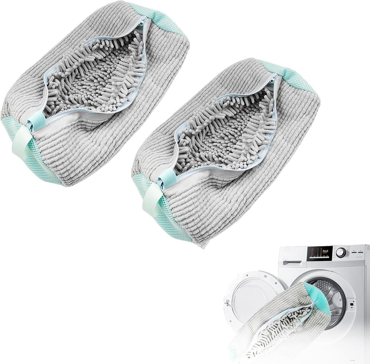 Waszakken voor schoenen, waszak, schoenen, wasmachine, herbruikbaar, net, wasmachine, schoenen, beschermt schoenen, schoenenreiniger, tas voor alle soorten schoenen (2 stuks, grijs) — afbeelding 1